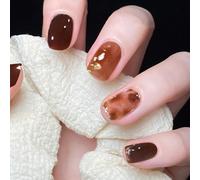 ?72 Pièces Faux Ongles?Faux Ongles Automne Pièce D'ongle De Thé Fort Ambre Halo Teint Manucure Section Courte Pièce D'ongle Amovible Portant Des Ongles
