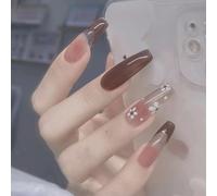 ?72 Pièces Faux Ongles?Faux Ongles Portables Ongles De Ballet Brun Longue Île Thé Glacé Longs Ongles Autocollants Finis Manucure Ongles Autocollants Amovibles