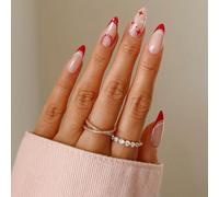 ?72 Pièces Faux Ongles?Français Pleine Nuit Starlight Bord Rouge Amande Portant Des Ongles Faux Ongles Pâte Manucure Ongle Pièce Produit Fini
