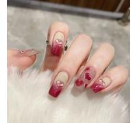 ?72 Pièces Faux Ongles?Le Port D'un Diamant D'amour Rouge Nuptial Changeant De Lumière En Trois Dimensions, Le Produit Fini Populaire De Lumière Changeante De Couleur Peut Être Démonté