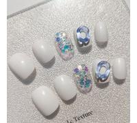 ?72 Pièces Faux Ongles?L'élève De La Grande Fée À Paillettes De La Corée Du Sud Mermaid Ji Court Faux Ongles Portant Des Patchs À Ongles Fini 24 Pièces