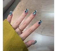 ?72 Pièces Faux Ongles?L'été Bleu Glace Sirène Larmes Faux Ongles Clignotant Lac Bleu Fée Portant Des Ongles Fini Manucure