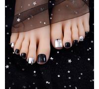 ?72 Pièces Faux Ongles?L'europe Et Les États-Unis Portent Une Manucure Finie Avec Un Faux Patch Pour Les Ongles, Une Pièce De Manucure Pour Les Ongles Des Orteils Scintillants Noirs Givrés, Une Pièce