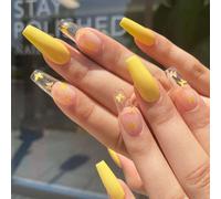 ?72 Pièces Faux Ongles?Long Ballet Barbie Yellow Butterfly Portant Un Faux Ongle Fini Nail Patch Nail Patch