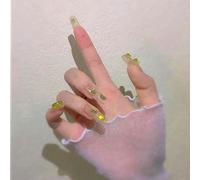 ?72 Pièces Faux Ongles?Long Vert Rock Bonbons Diamant Carré Sucre Faux Ongles Porter Patch À Ongles Fini 24 Pièces