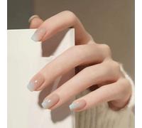 ?72 Pièces Faux Ongles?Mi-Longueur Été Français Sensation De Fraîcheur Dégradé Manucure Tachée Manucure Portant Un Faux Ongle Amovible Patch Fini