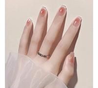 ?72 Pièces Faux Ongles?Moyen Et Long Style Français Pur Désir Poudre De Vent Tendre Glace Blush Transparent Manucure Manucure Portant Ongle Amovible Faux Ongle Fini Patch