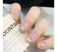 ?72 Pièces Faux Ongles?Nail Art Wearing Nail Contrast Color Matching Love Flowers 24 Pièces Combinaison Boîte Rose Tendre Fond Transparent Nail Art Faux Ongles