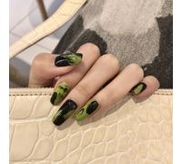 ?72 Pièces Faux Ongles?Noir Et Vert Futur Art Graffiti Porter Manucure Fini Faux Ongle Manucure Patch Ongle Patch Imperméable Amovible