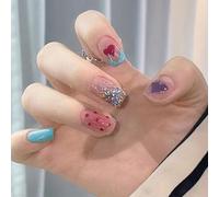 ?72 Pièces Faux Ongles?Nouveau Produit Portant Des Ongles, De L'amour, De Petits Fragments Brillants, Des Autocollants À Ongles Carrés, Les Produits Finis Peuvent Être Des Morceaux D'ongles Populaires