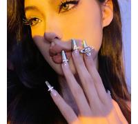 ?72 Pièces Faux Ongles?Ongles Ballet Ongles Amovible Manucure Patch Fini Fille Chaude Anneau Étoile Point De Croix Perceuse Faux Ongle Ongle Pièce