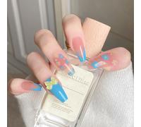 ?72 Pièces Faux Ongles?Ongles De Cercueil Amovibles Ultra-Minces Faux Ongles Ongles Européens Et Américains Petits Patchs D'ongles D'arc De Fleur