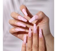 ?72 Pièces Faux Ongles?Ongles Européens Et Américains Motif En Marbre Rose Super Longs Ongles De Ballet Trapézoïdaux Faux Ongles Morceaux D'ongles Autocollants Pour Ongles