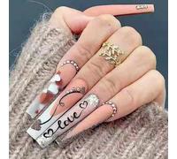 ?72 Pièces Faux Ongles?Ongles Longs Finis En Relief Diamant Véritable Amour Pièce De Manucure Ballet Ongles Manucure Faux Ongles Ongles