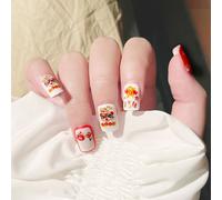 ?72 Pièces Faux Ongles?Patchs D'ongles Imprimés De Danse De Lion De Dessin Animé 24 Pièces En Boîte Portant De Faux Ongles