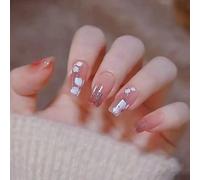 ?72 Pièces Faux Ongles?Pièce De Manucure Pour Ongles Finie Portant Une Glace De Couleur Dégradée Teintée Auréole À Travers De Faux Ongles Blancs Camélia