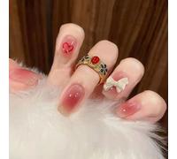 ?72 Pièces Faux Ongles?Porter De La Poudre À Ongles Transparente En Trois Dimensions Blanc Arc Amour Portable Autocollants À Ongles Manucure Produit Fini Est Amovible