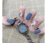 ?72 Pièces Faux Ongles?Porter Des Ongles Finis Brouillard Bleu Camélia Bleu De Mer Pur Désir Manucure Patch Manucure Portant Des Ongles Pièce D'ongle Ultra-Mince