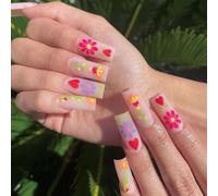 ?72 Pièces Faux Ongles?Porter Manucure Gommage Des Ongles Pièce D'ongle Fleur De Soleil Amour Pièce De Manucure Pièce D'ongle Détachable Produit Fini