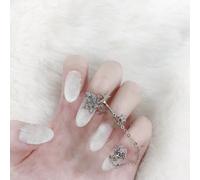 ?72 Pièces Faux Ongles?Porter Un Patch De Manucure Fini Faux Ongle Pièce Détachable Net Célébrité Mariée Chaîne Étoile Blanche Laiteuse