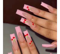 ?72 Pièces Faux Ongles?Porter Une Longue Manucure De Cerise D'amour De Ballet Rose Portant Une Longue Section De Pièce D'ongle Portant Un Produit Fini De Pièce D'ongle