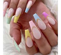 ?72 Pièces Faux Ongles?Rainbow French Series Wearing Nail Finished Fake Nail Nail Patch Nail Patch Amovible