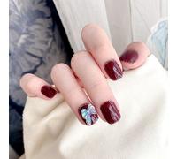?72 Pièces Faux Ongles?Tempérament Vin Rouge Aurore Papillon Diamant Courte Tête Carrée Manucure 24 Pièces En Boîte Armure Portable Amovible Ultra-Mince