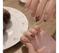 ?72 Pièces Faux Ongles?Thé Au Lait Marron Café Damier Porter Manucure Fini Faux Ongles Manucure Patch Ongle Patch Ongle Amovible