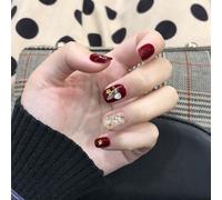 ?72 Pièces Faux Ongles?Vin Rouge Étoile Coquille Blanc Manucure Patch Portant Ongle Fini Faux Ongle Imperméable Amovible Amovible Femme Enceinte Peut Porter