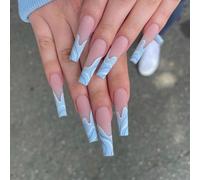 ?72 Pièces Faux Ongles?Wave Series Ocean Simple Wear Nail Finished False Nail Nail Patch Nail Patch False Nail