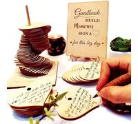 72 pièces Livre d'or en forme de cœur en bois - Décoration et faveurs pour réception de mariage Taille Unique,50 jetons en bois en forme de cœur + corde,50 copeaux de bois en forme de cœurbois