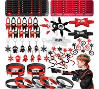 72 pièces Ninja cadeaux de fête à thème, Ninja Fête Goodies Fillers, Ninja Porte Clés Silicone Bracelet Jouet de Fronde de Doigt Extensible Elasticité Viscosité, Fournitures Cadeau pour samourai…