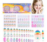 72 Pièces Ongles À Presser Pour Enfants, Ebanku 3 Pack Kit Faux Ongles Pour Enfants Licorne arc-en-ciel Noir Ongles À Presser Pour Filles 8-12 Ans Avec Adhésifs Pour En Gelée
