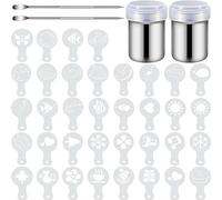 72 Pochoirs de Décoration de Café Pochoir d'Art de Café Outil de Moule à Café avec 2 Stylo d’Art à Café Latte 2 Shakers à Poudre en Maille pour Gâteau Café Flocons d'Avoine Cappuccino Chocolat Chaud