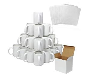 72 Tasses à Sublimation Blanches 325ml Recouvert En Polymère Vierges Grade AAA Céramique Personnalisé Presse à Chaud Boîte en Carton Lave-Vaisselle Micro-Ondes [10 Feuilles de Sublimation GRATUITS]