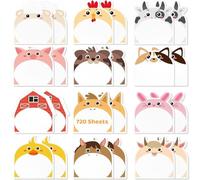 720 Feuillets 24 Pcs Blocs Feuillets Autocollants, Animaux de la Ferme Notes Autocollante, Autocollants Convient aux Mémos, Messages, Petits Cadeaux Anniversaire pour élèves et anniversaires d'enfants