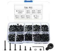 720 Pcs M2 Vis Boulons et Écrous Set, Vis à Tête Hexagonale avec Boulons et Écrous et Rondelles, Visserie Inox, Vis à Tête Cylindrique à Six Pans Creux Assortiment Kit, Noires
