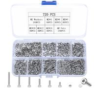720 Pcs M2 Vis Boulons et Écrous Set, Vis à Tête Hexagonale en Acier Iinoxydable avec Boulons et Écrous et Rondelles, Visserie Inox à Tête Cylindrique à Six Pans Creux Assortiment Kit