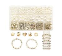 720 Pieces Gold Stars Hearts and CCB Counters Set for DIY Jewelry Making Including 470 Pieces ABS Imitation Pearls in Sizes 4 6 8 10 12 mm