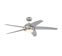 72069 Ventilateur de Plafond D’Intérieur à Cinq Pales Bendan LED 132 cm, Chrome Satiné avec Accents Martelés, Kit D‘Éclairage LED à Variateur avec Verre Opale Dépoli, Télécommande Incluse