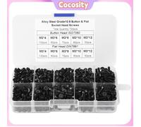 720pcs M3 * 4/6/8/10/12 Noir Alliage Acier Plat Tête Hex Socket Vis avec Boîte En Plastique De Stockage Home Office Utiliser