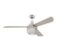 72208 ventilateur de plafond d?intérieur graham de 132cm en nickel lustré, kit d?éclairage led à variateur avec abat-jour cage et verre opale dép Nickel G