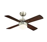 72417 Ventilateur de plafond d'intérieur de 90 cm en acier inoxydable et à LED Colosseum, kit d’éclairage LED à variateur avec verre opale dépoli