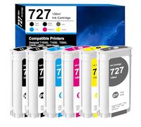 727 Cartouche d'encre 130-ml pour HP 727 HP727(Lot de 4) | B3P23A B3P24A B3P19A B3P20A pour HP DesignJet T930 T920 T1500 T2500 T1530 T2530(Noir, Noir Photo, Cyan, Magenta, Jaune, Gris)
