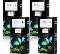 728 300ml x 4PK Cartouches d'encre Noir mat/Cyan/Magenta/Jaune 3WX30A / F9K15A / F9K16A / F9K17A - Cartouche d'encre de rechange pour imprimantes HP DesignJet T730 T830 (4PK)-US