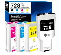 728 Cartouche d'encre 130 ML pour HP 728 HP728 Cartouches d'encre F9J66A F9J68A F9J67A F9J65A Compatible pour HP DesignJet T730, HP DesignJet T830 (Noir Mat, Cyan, Magenta, Jaune)
