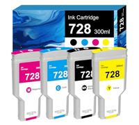 728 Cartouche d'encre 300-ml Remplacement pour HP 728 F9J68A F9K17A F9K16A F9K15A Cartouches Compatible pour HP DesignJet T730, HP DesignJet T830 (Noir Mat, Cyan, Magenta, Jaune)