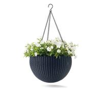 Keter – Pot de fleurs suspendu Rattan 8,6 L – Résine imitation rotin anthracite Ø35×22 cm