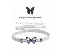 72ore Bracelet à breloques papillon pour femme « Always Believe in Yourself » - Bracelet inspirant - Bracelet tissé réglable - Cadeau d'encouragement pour les amis, Adjustable, Métal, Pas de gemme