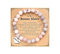 72ore Bracelet pour sœur et grande sœur - Cadeau de la part d'une sœur ou d'un frère - Bracelet de perles en pierre naturelle - Bracelet à breloques en forme de cœur - Cadeau pour, Adjustable, Cristal